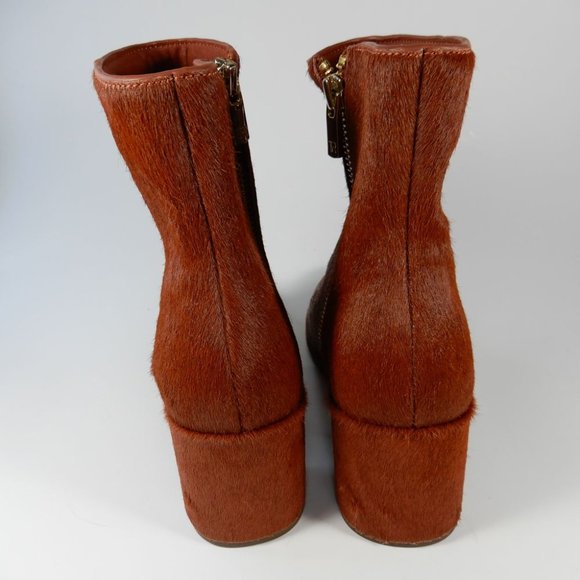 TARYN ROSE Cassidy Block Heel Ankle BOOTS 5 Calf Hair Leather Terracotta NEW - Picture 5 of 10